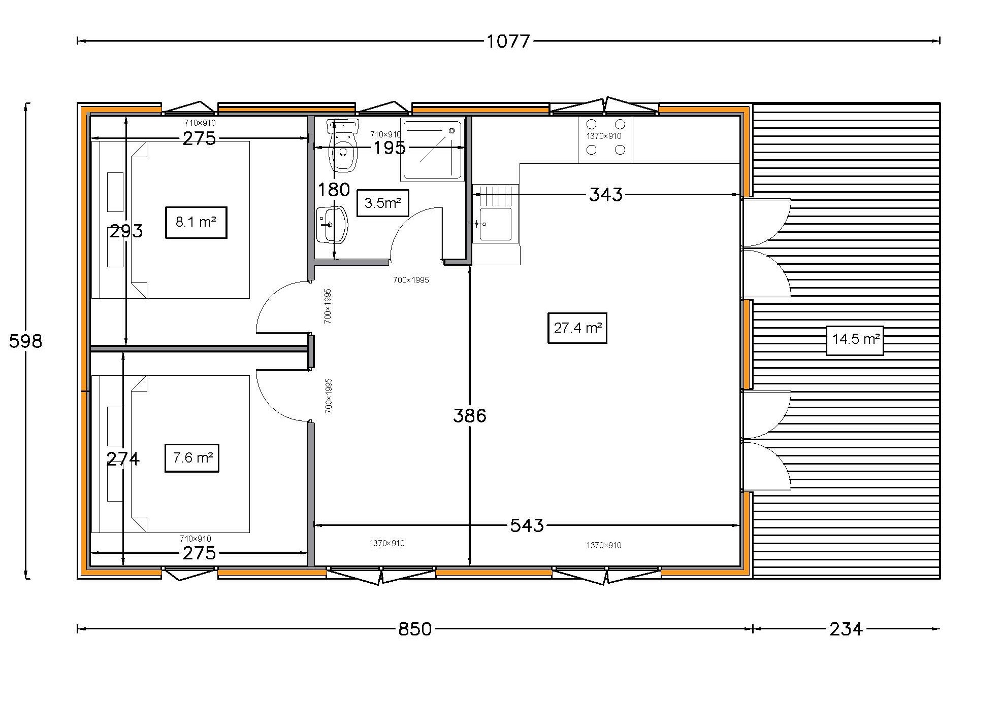 Plan archi chalet Coquelicot 47 m² Chalet bois massif 50m² - plan chalet de vacances