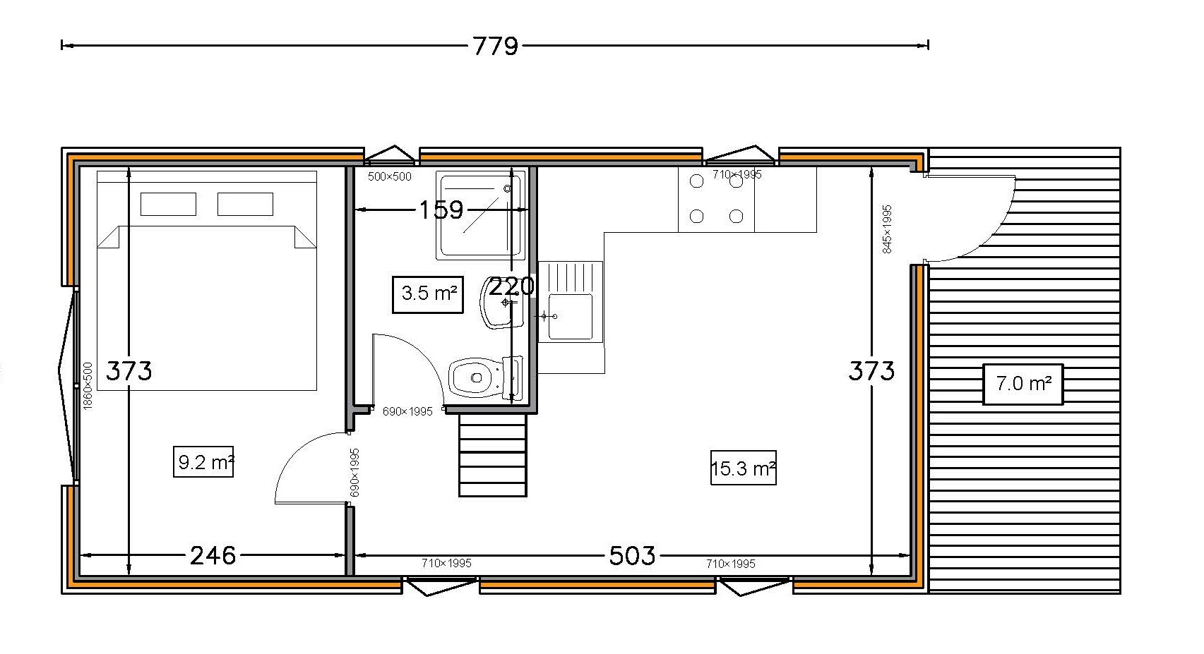 Plan archi chalet Girolle RDC Chalet mezzanine - chalet bois autonome