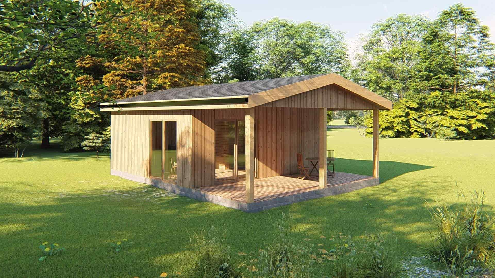studio de jardin bois avec terrasse couverte
