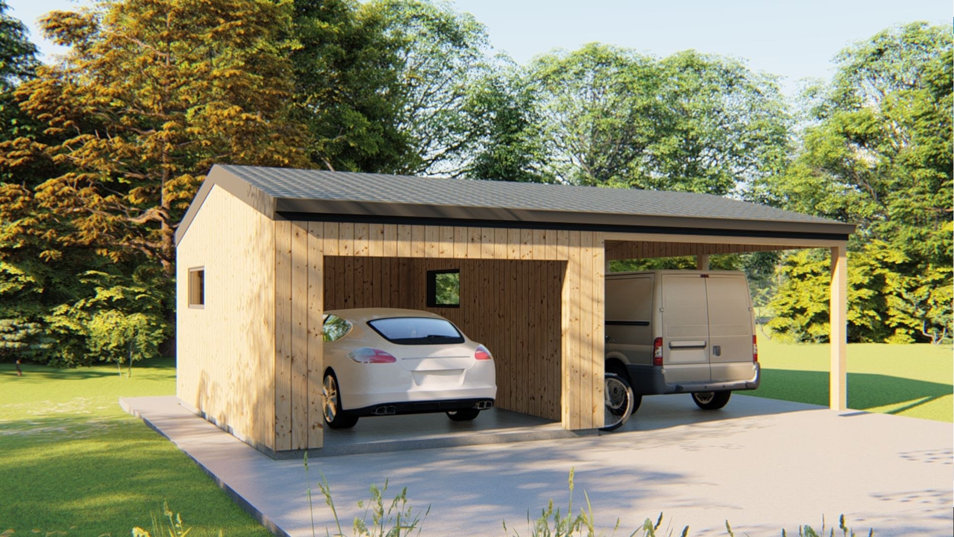 Garage bois avec carport intégré - monteur garage carport